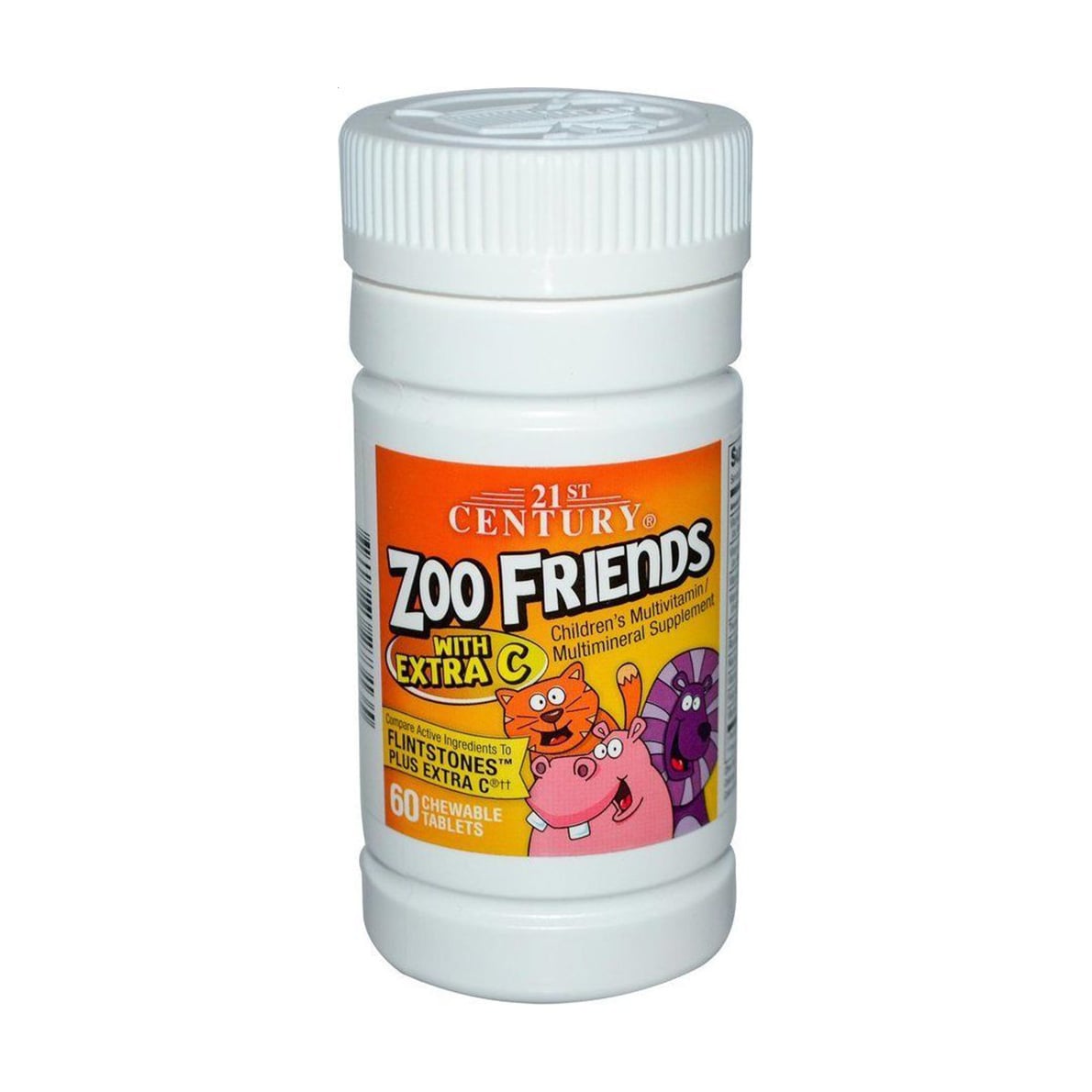 Мультивітаміни для дітей 21st Century Zoo Friends With Extra C, 60 жувальних таблеток